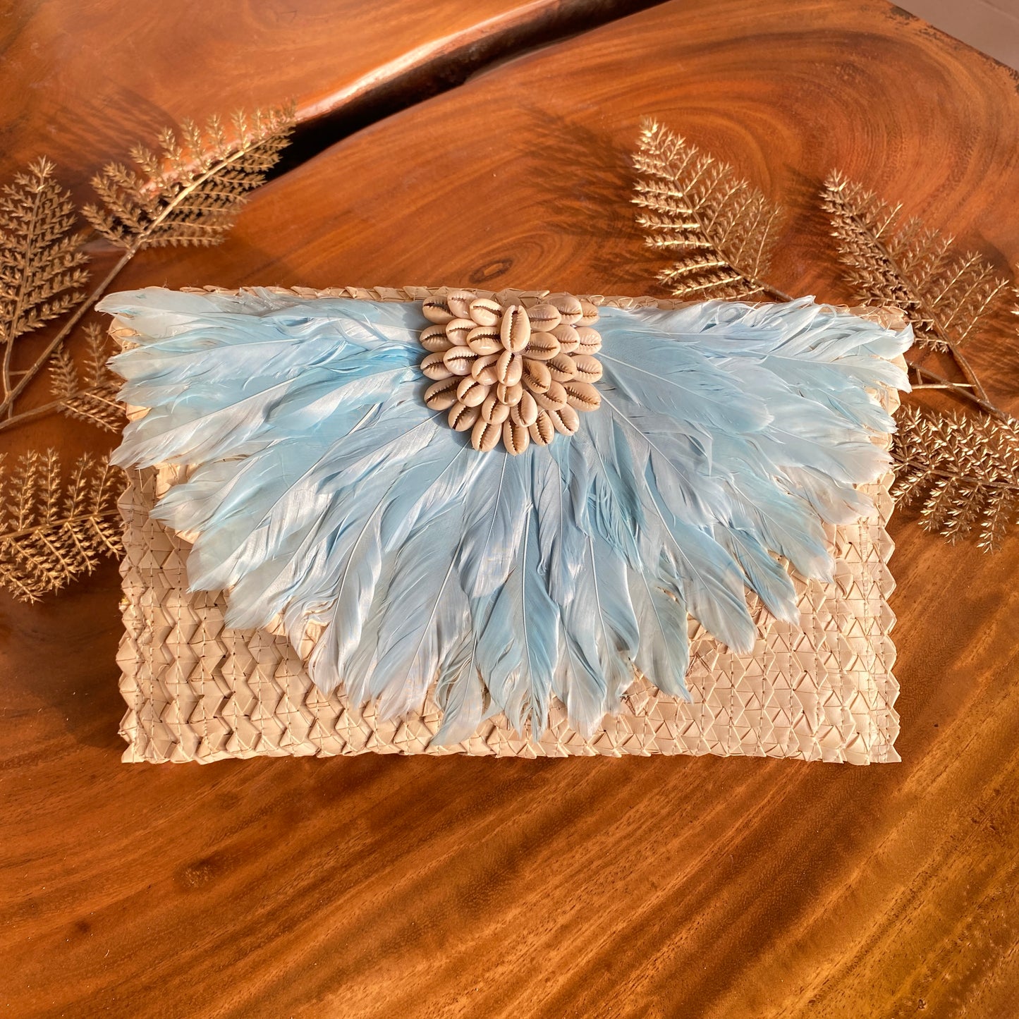 Shell Rattan Clutch | Blue