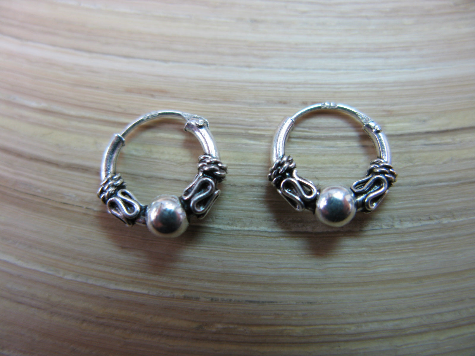 10mm Balinese Oxidized Hoop Earrings in 925 Sterling Silver