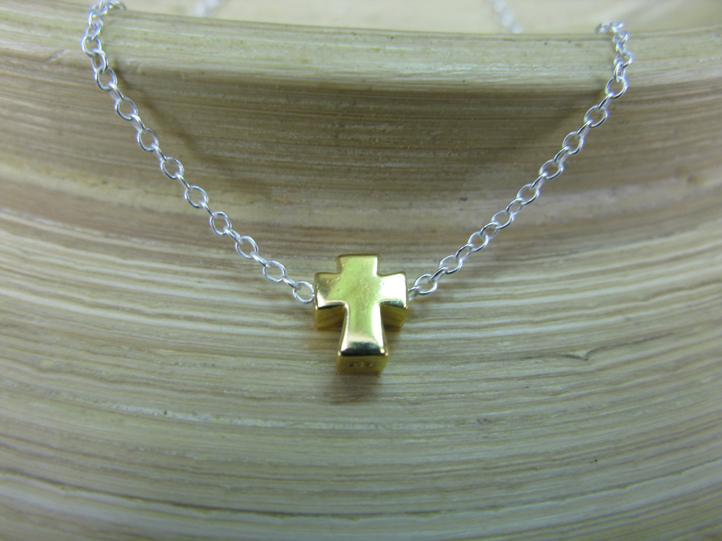 Cross Gold Plated 925 Sterling Silver Pendant Chain Necklace
