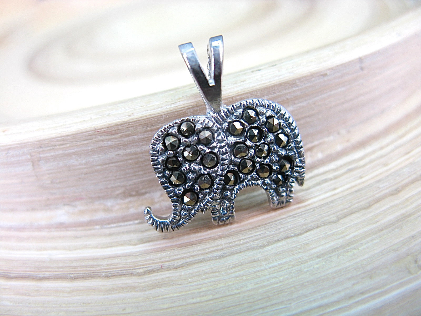 Elephant Marcasite 925 Sterling Silver Pendant Pendant - Faith Owl