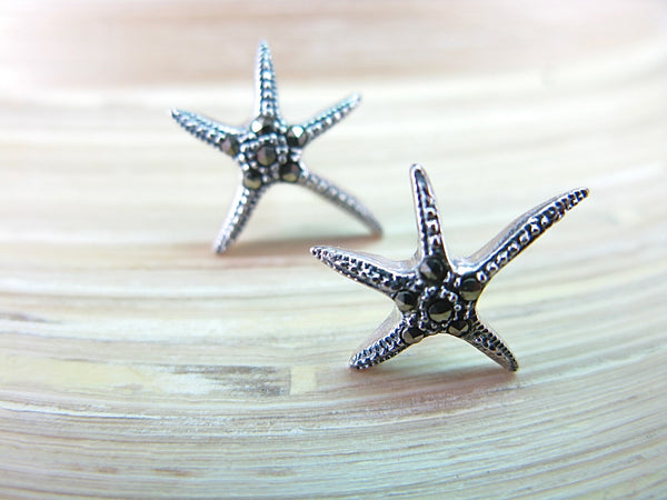 Starfish Marcasite Vintage 925 Sterling Silver Stud Earrings Stud Faith Owl - Faith Owl