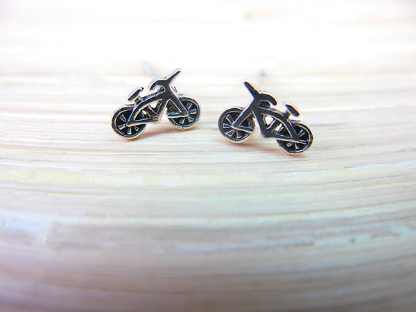 Bike Bicycle Sterling Silver Oxidized Stud Earrings Stud - Faith Owl