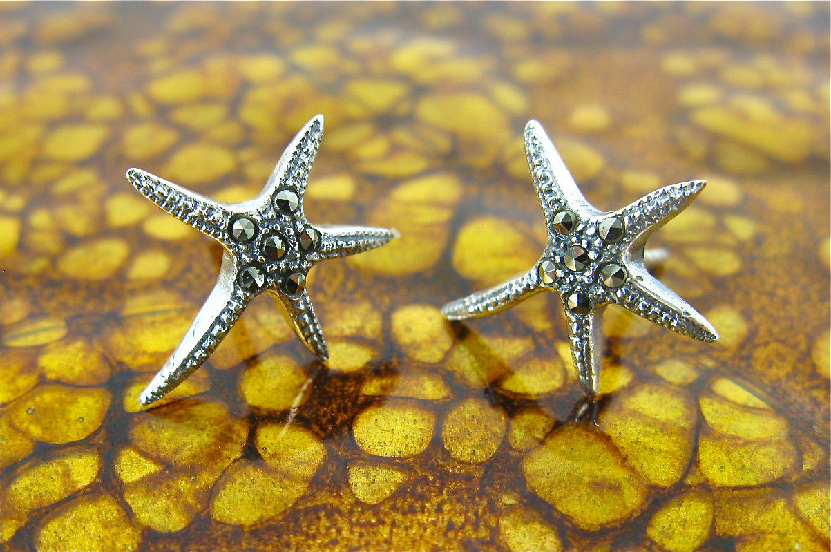 Starfish Marcasite 925 Sterling Silver Stud Earrings