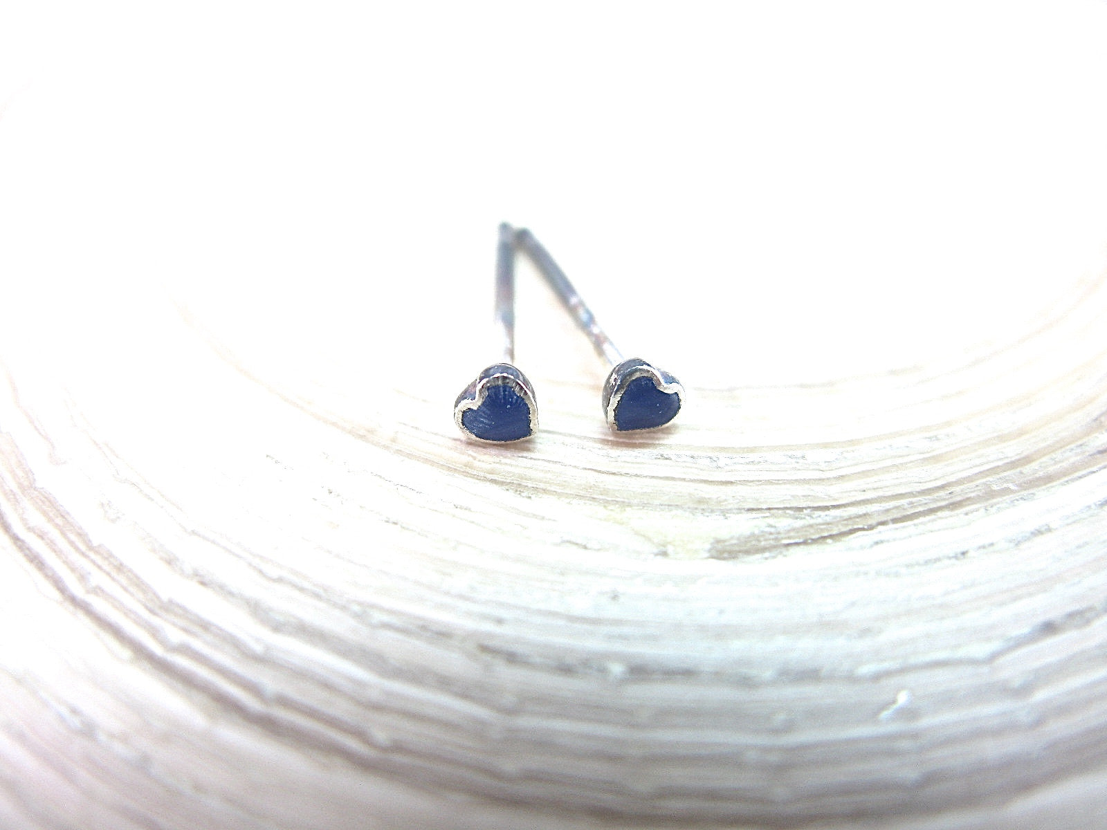 Lapis Lazuli Heart Tiny Minimalist Stud Earrings in 925 Sterling Silver Stud Faith Owl - Faith Owl