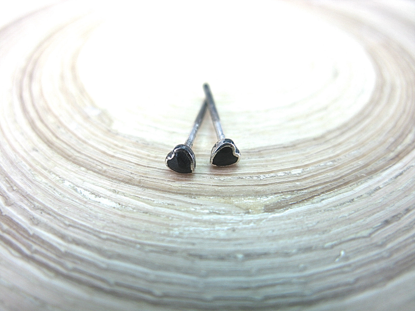 Onyx Heart Tiny Minimalist Stud Earrings in 925 Sterling Silver Stud Faith Owl - Faith Owl