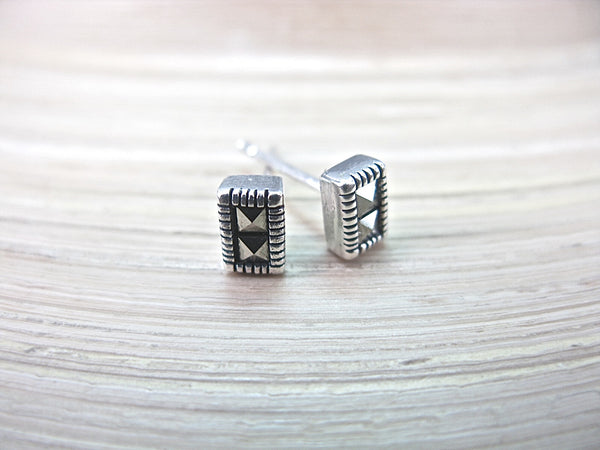 Rectangle Marcasite Stud Earrings in 925 Sterling Silver Stud Faith Owl - Faith Owl