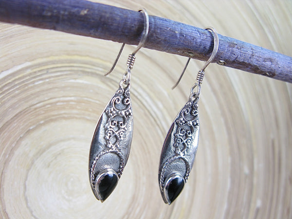Onyx Tribal Dangle Oxidized 925 Sterling Silver Earrings Earrings Faith Owl - Faith Owl