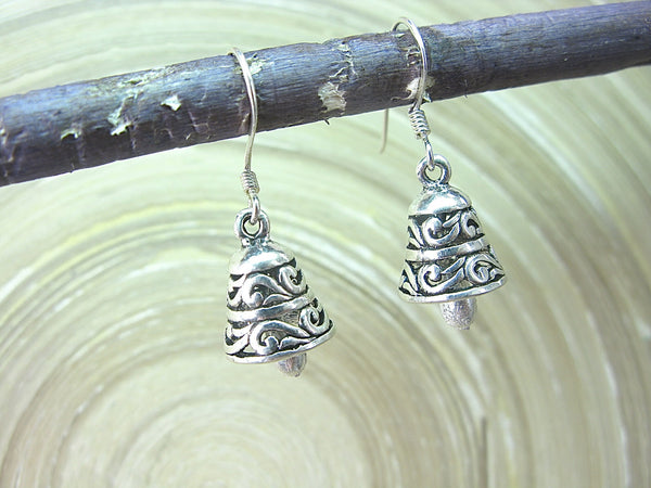 Bell Engrave Oxidized Dangle Drop 925 Sterling Silver Earrings Earrings - Faith Owl