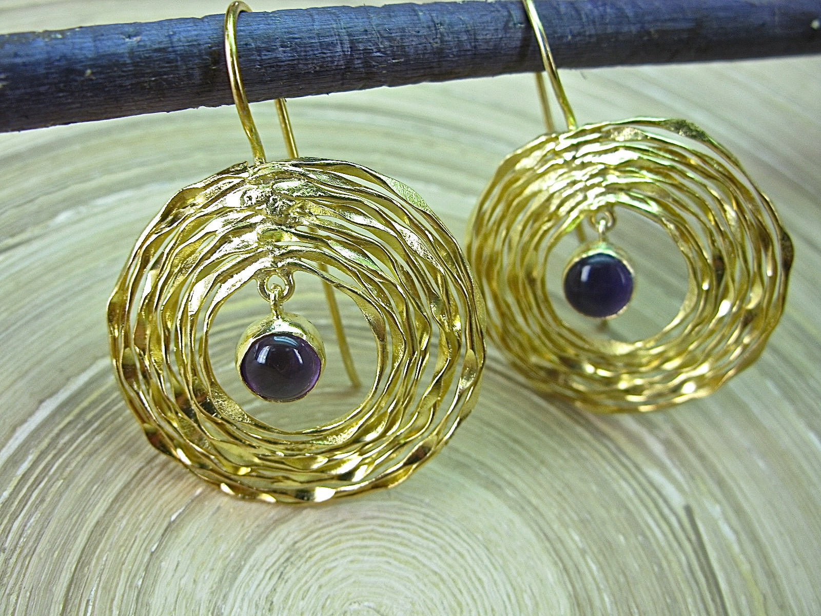 Amethyst Swirl Gold Plated 925 Sterling Silver Ear Wire Earrings Earrings - Faith Owl