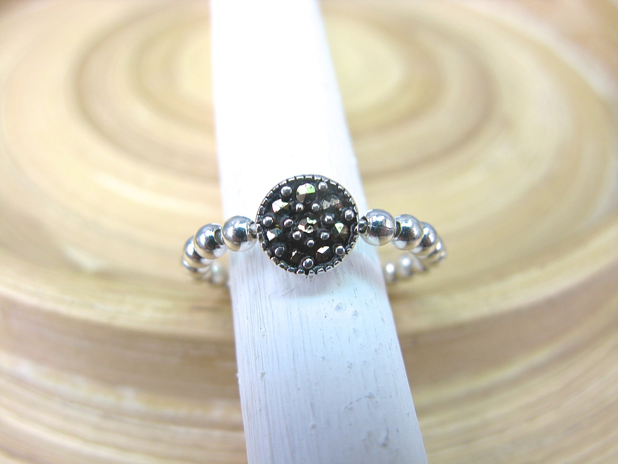 Round Marcasite Eternity Ball Ring in 925 Sterling Silver