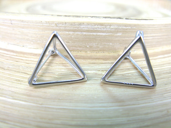3D Geometric Triangle Hoop Earrings in 925 Sterling Silver