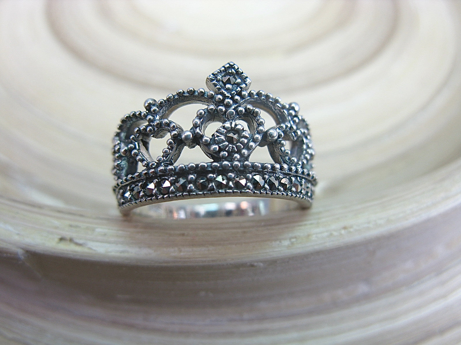 Crown Marcasite Filigree Tiara 925 Sterling Silver Ring Ring - Faith Owl