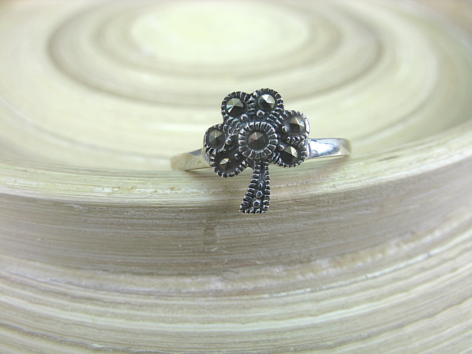 Marcasite Flower Vingtage Oxidized 925 Sterling Silver Ring Ring Faith Owl - Faith Owl