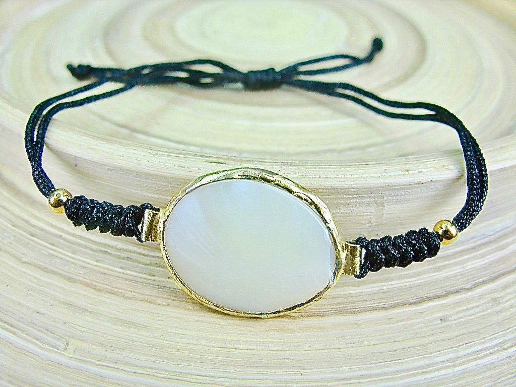 Mother of Pearl Gold Plated 925 Sterling Silver Macrame Bracelet