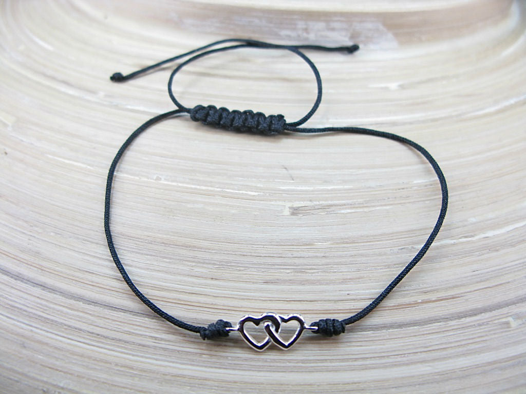2 Hearts 925 Sterling Silver Adjustable String Bracelet