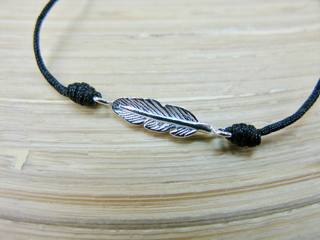 Feather 925 Sterling Silver Adjustable String Bracelet