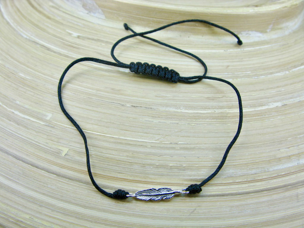 Feather 925 Sterling Silver Adjustable String Bracelet