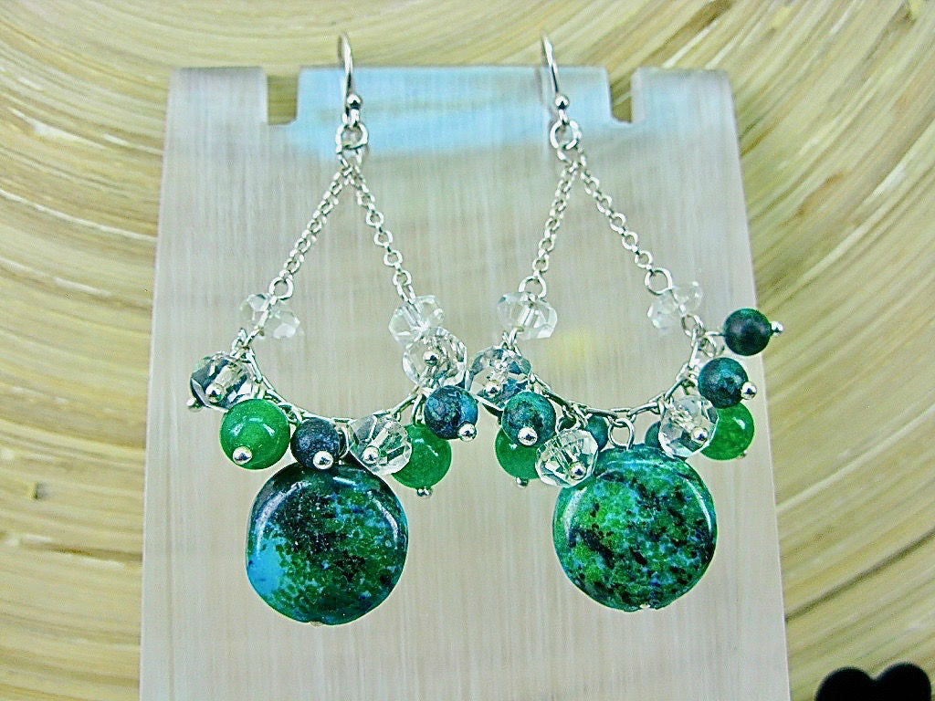Green Agate Turquoise Chandelier Dangle 925 Sterling Silver Earrings