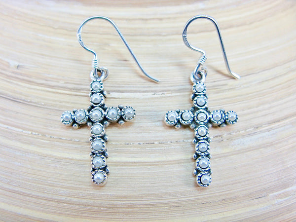 Cross Pearl 925 Sterling Silver Earrings