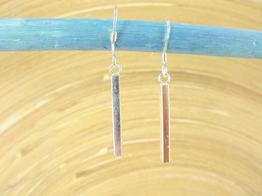 Plain Bar Elongated Dangle 925 Sterling Silver Earrings
