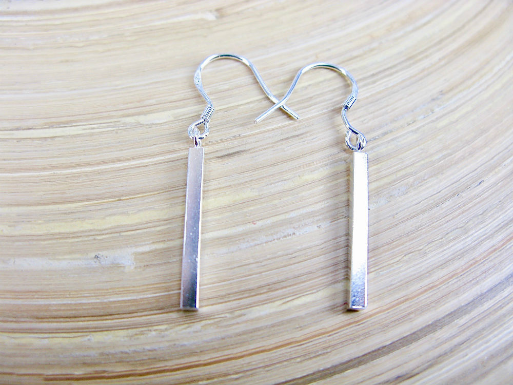 Plain Bar Elongated Dangle 925 Sterling Silver Earrings