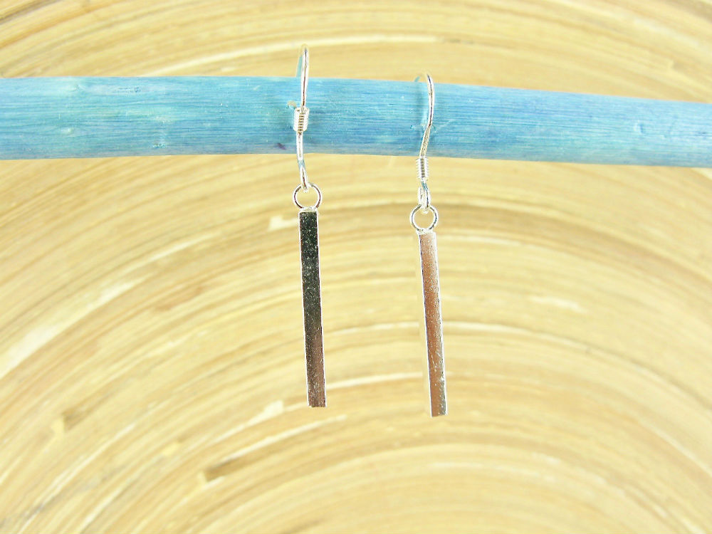 Plain Bar Elongated Dangle 925 Sterling Silver Earrings