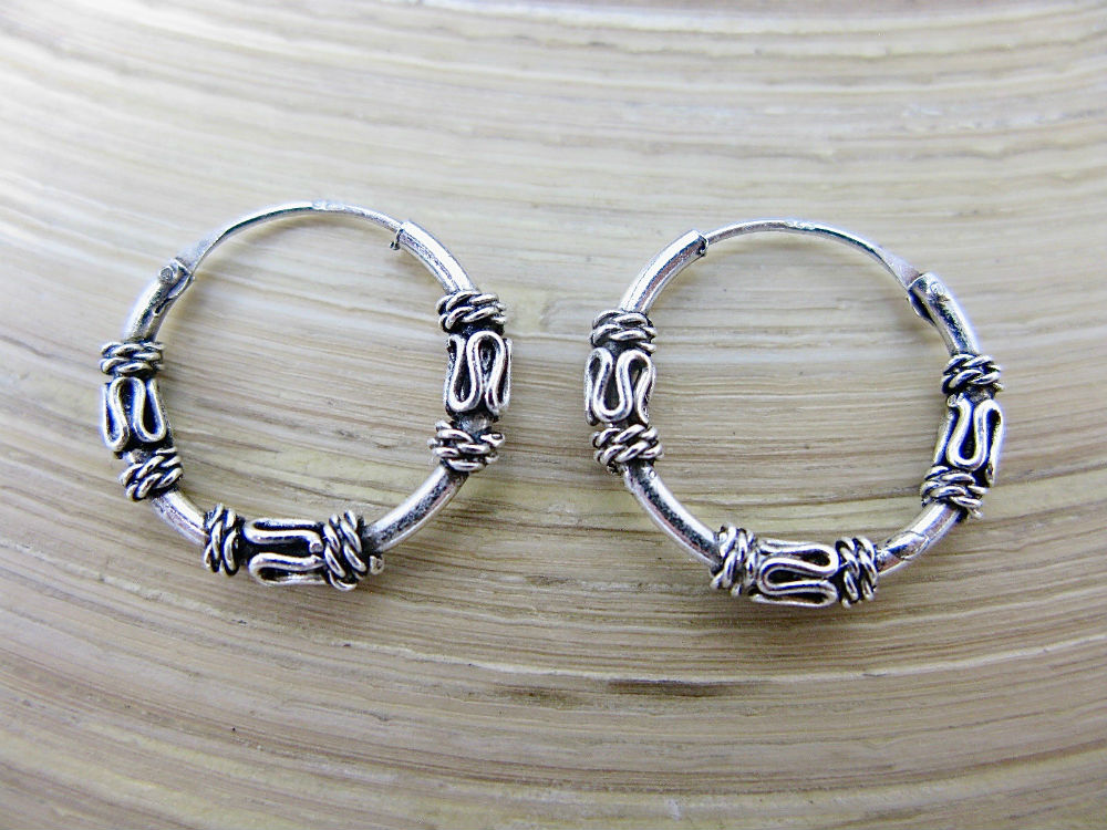 16mm Balinese Oxidized Hoop Earrings in 925 Sterling Silver