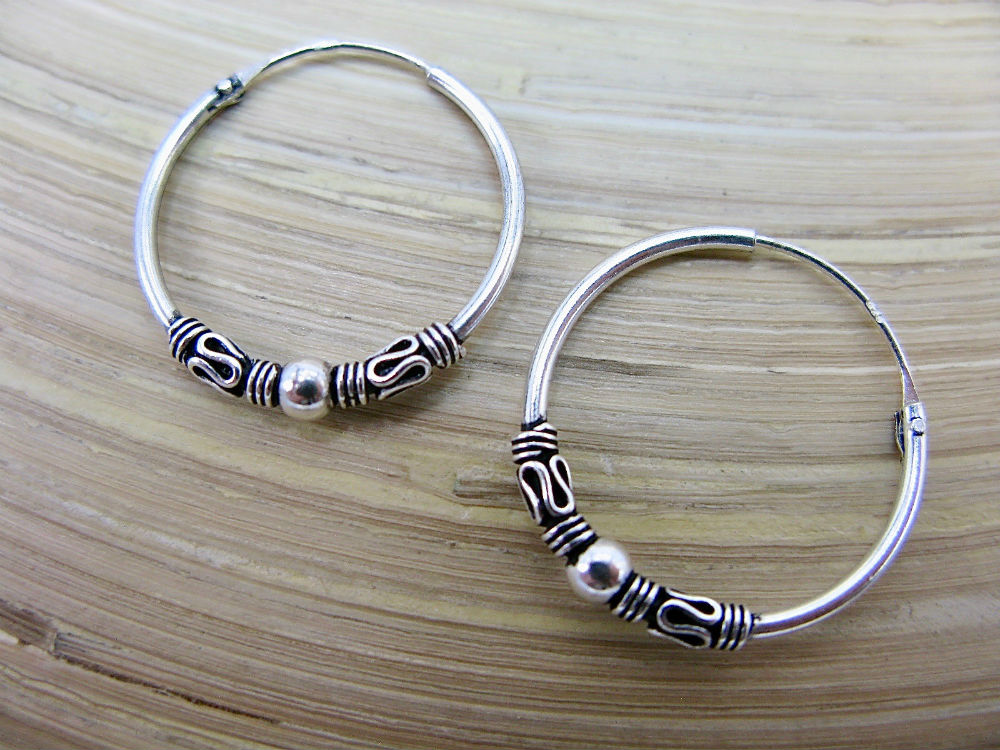18mm Balinese Oxidized Hoop Earrings in 925 Sterling Silver