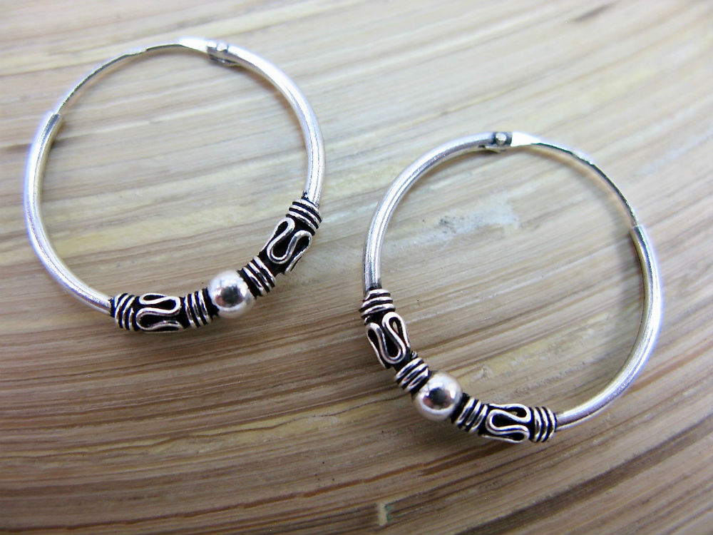 18mm Balinese Oxidized Hoop Earrings in 925 Sterling Silver