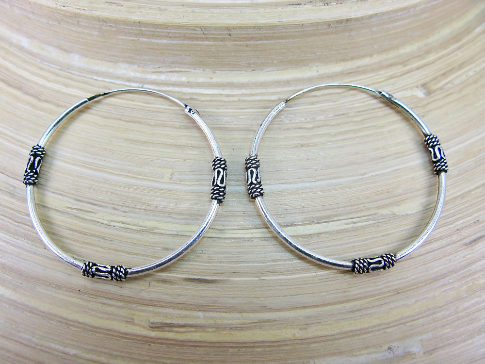 30mm Balinese Oxidized Hoop Earrings in 925 Sterling Silver