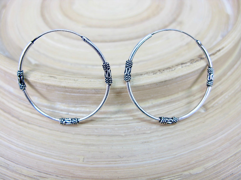 30mm Balinese Oxidized Hoop Earrings in 925 Sterling Silver