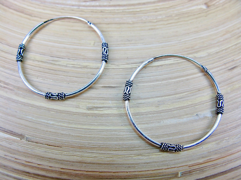 30mm Balinese Oxidized Hoop Earrings in 925 Sterling Silver