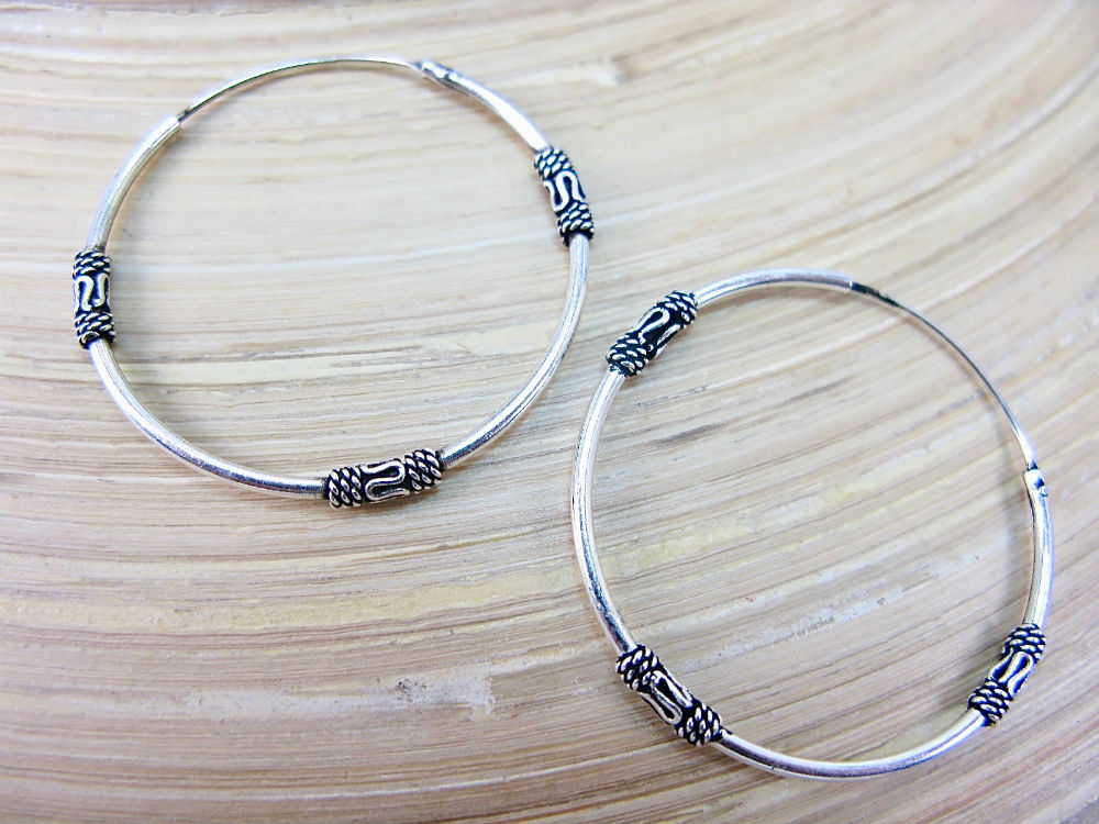 30mm Balinese Oxidized Hoop Earrings in 925 Sterling Silver