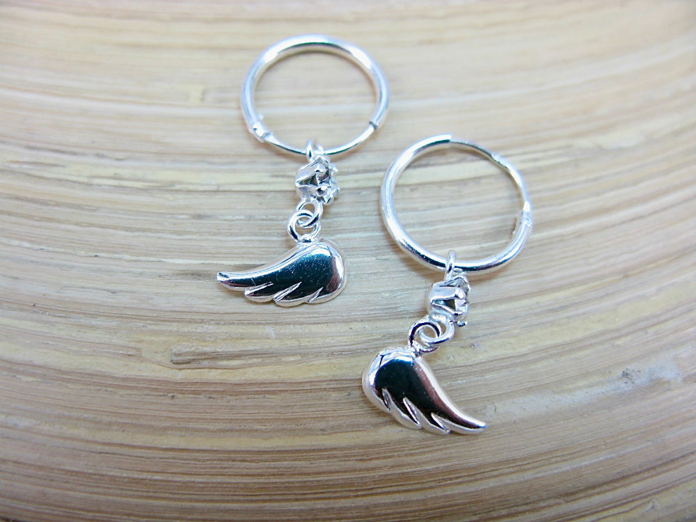 Wing with Crystal 925 Sterling Silver Hoop Earrings