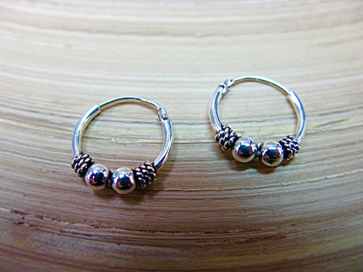12mm Balinese Oxidized 925 Sterling Silver Hoop Earrings