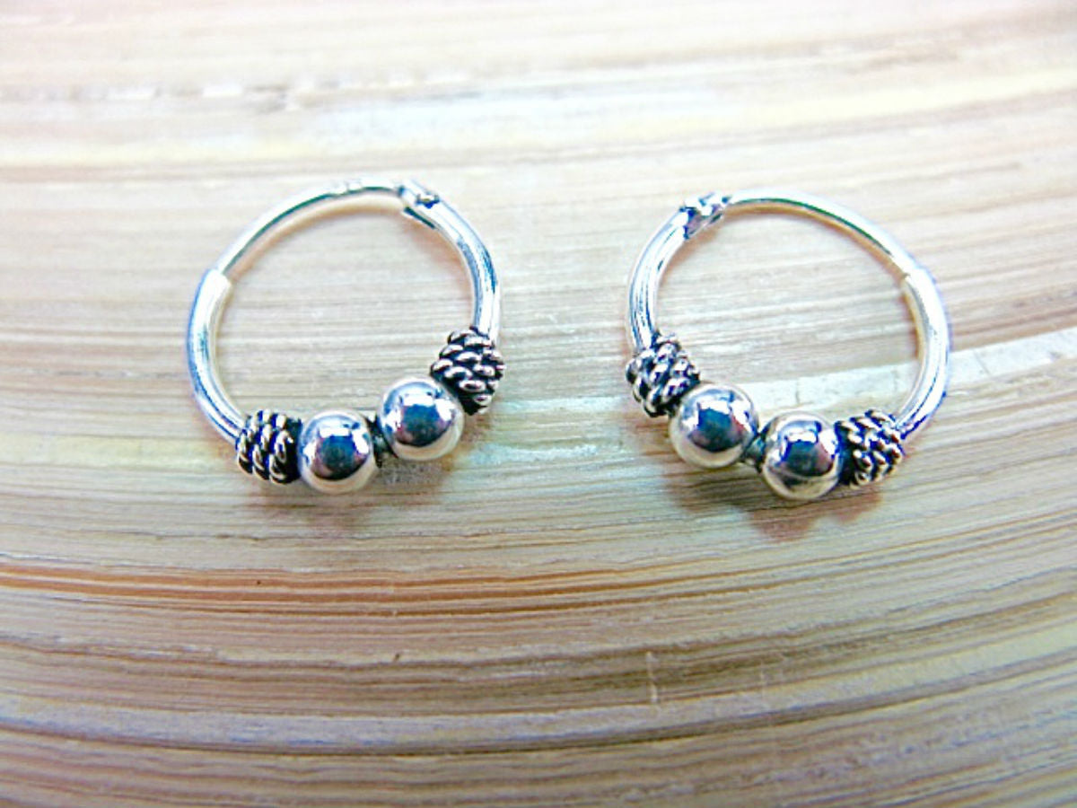 12mm Balinese Oxidized 925 Sterling Silver Hoop Earrings