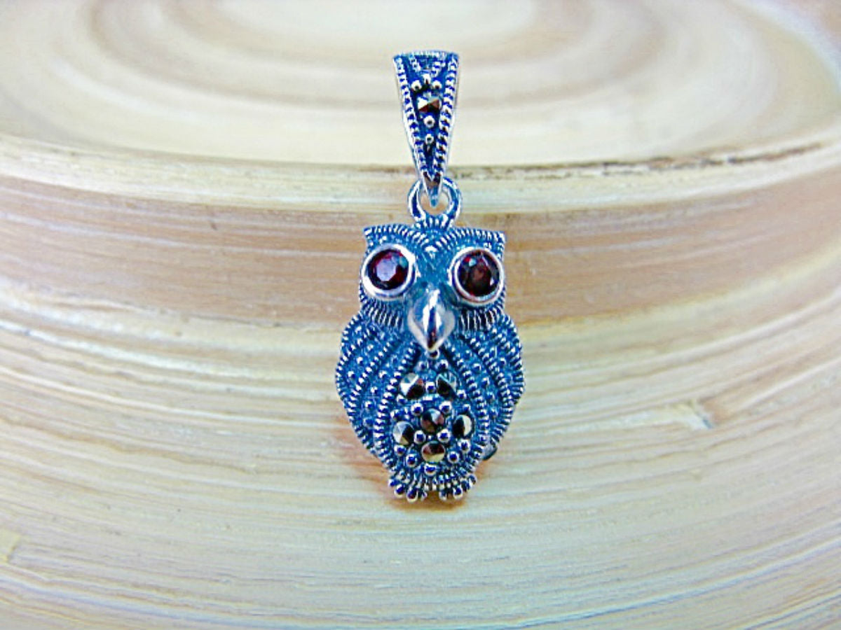 Owl Marcasite 925 Sterling Silver Pendant