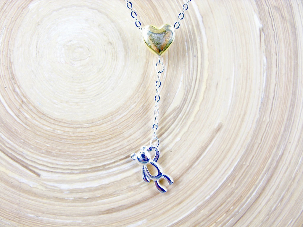 Bear Heart Balloon Sterling Silver Pendant Necklace