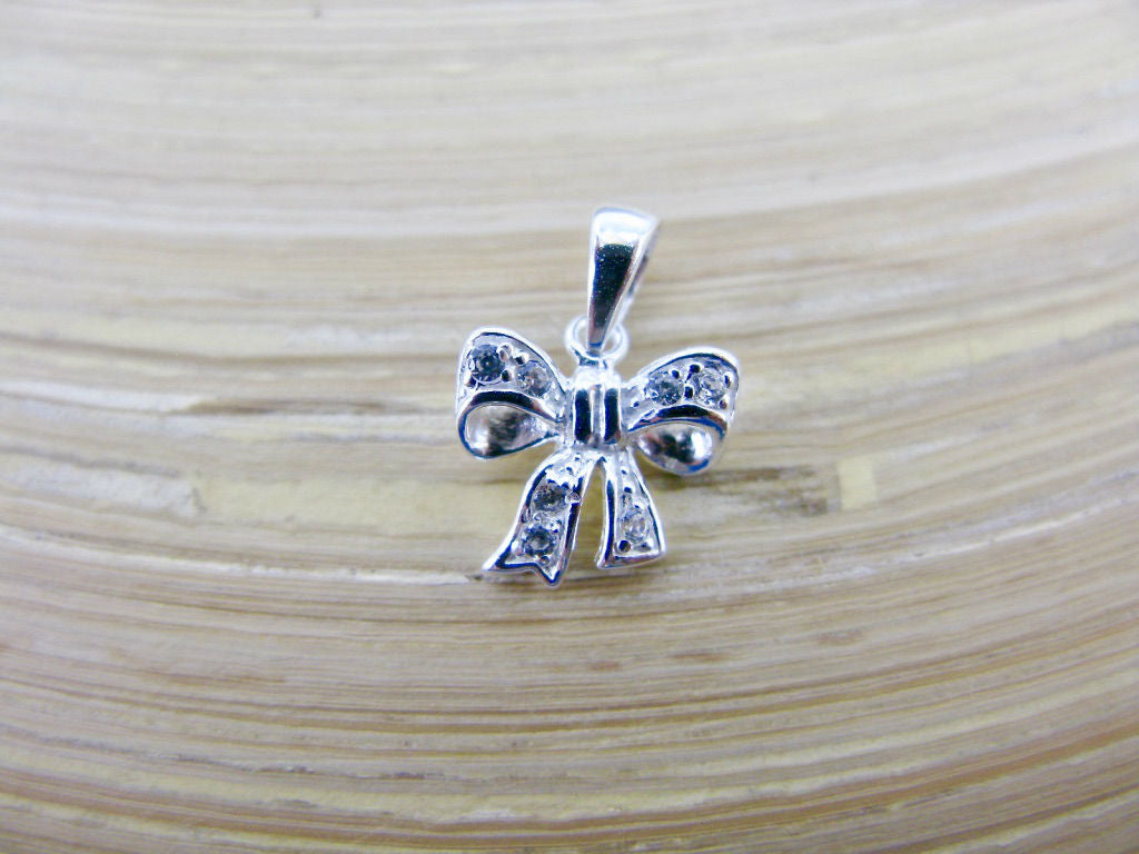 Bow Ribbon Crystal 925 Sterling Silver Pendant