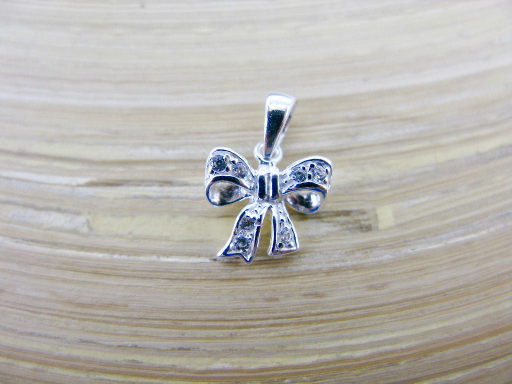 Bow Ribbon Crystal 925 Sterling Silver Pendant