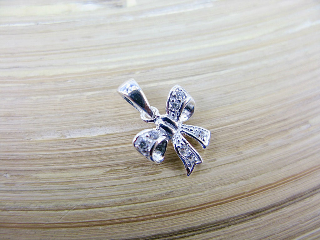 Bow Ribbon Crystal 925 Sterling Silver Pendant
