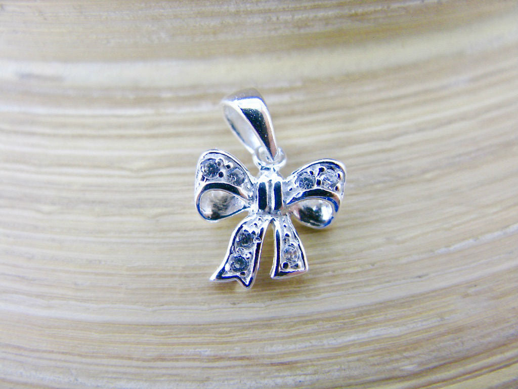 Bow Ribbon Crystal 925 Sterling Silver Pendant