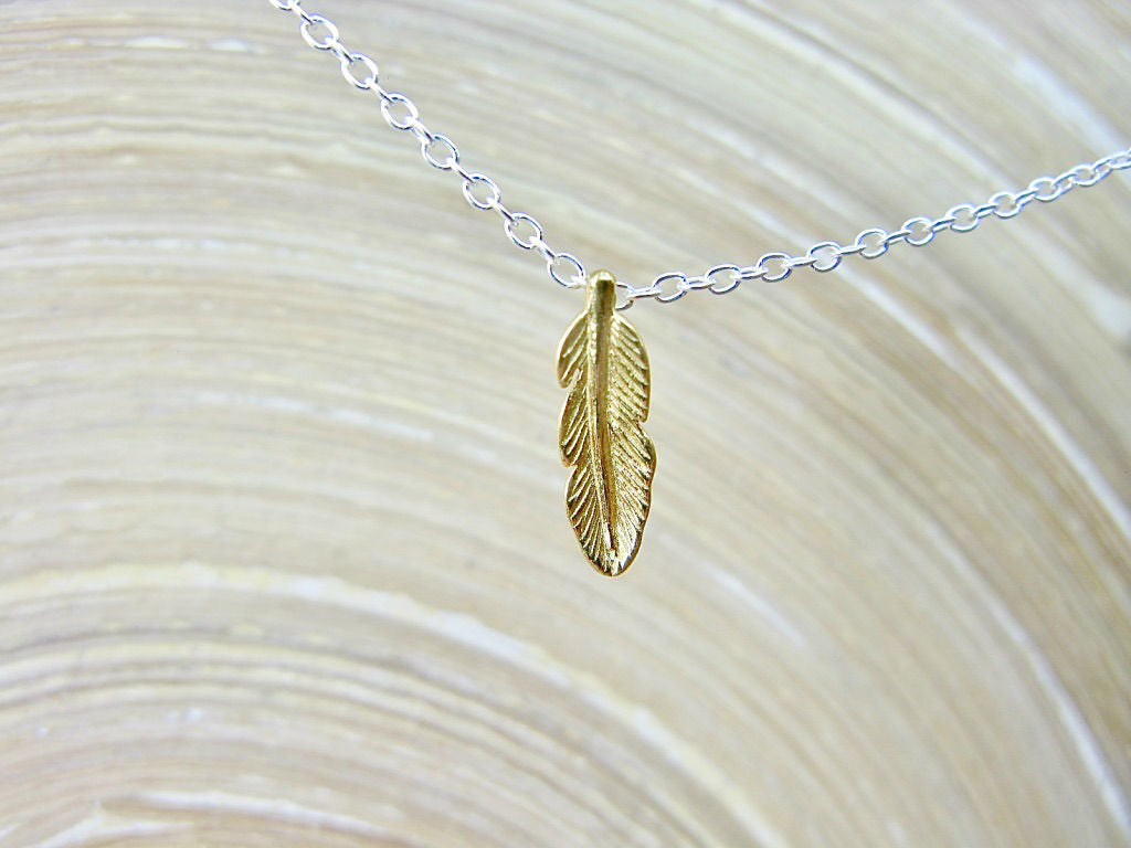 Feather Gold Plated 925 Sterling Silver Pendant Chain Necklace