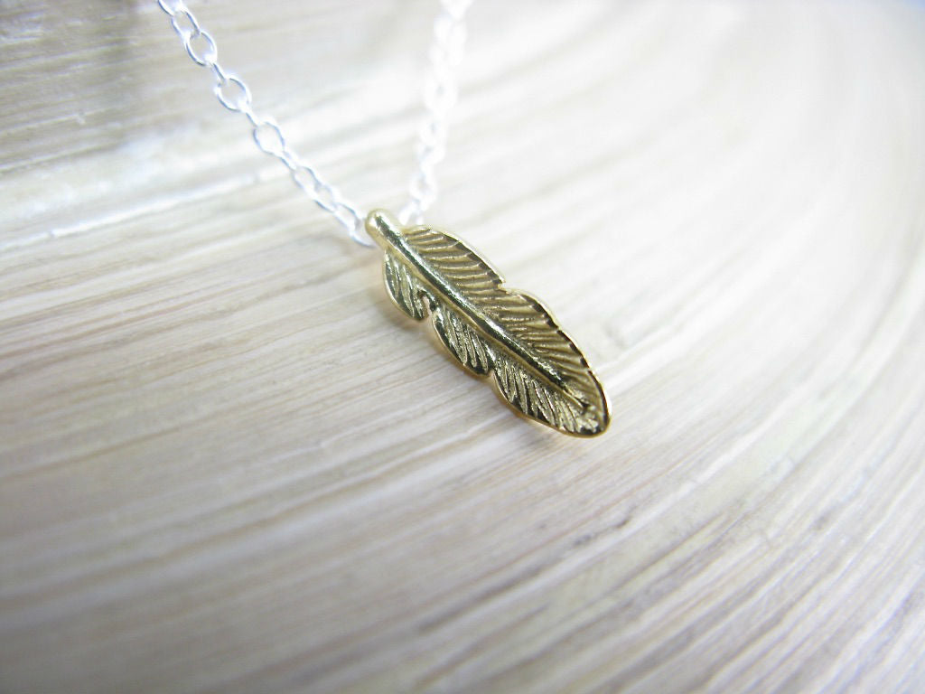 Feather Gold Plated 925 Sterling Silver Pendant Chain Necklace