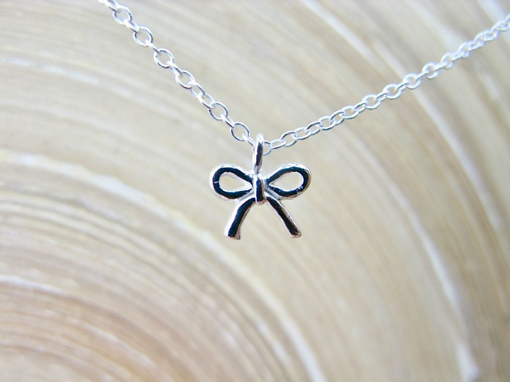 Ribbon Bow 925 Sterling Silver Pendant Chain Necklace