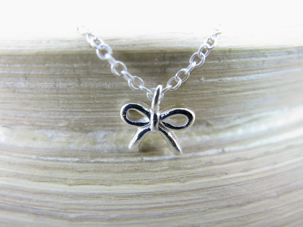 Ribbon Bow 925 Sterling Silver Pendant Chain Necklace