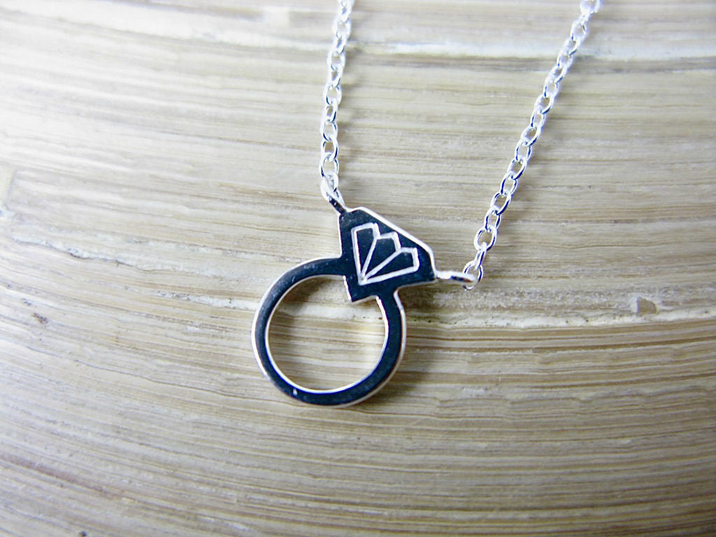 Diamond Ring Shaped 925 Sterling Silver Pendant Chain Necklace