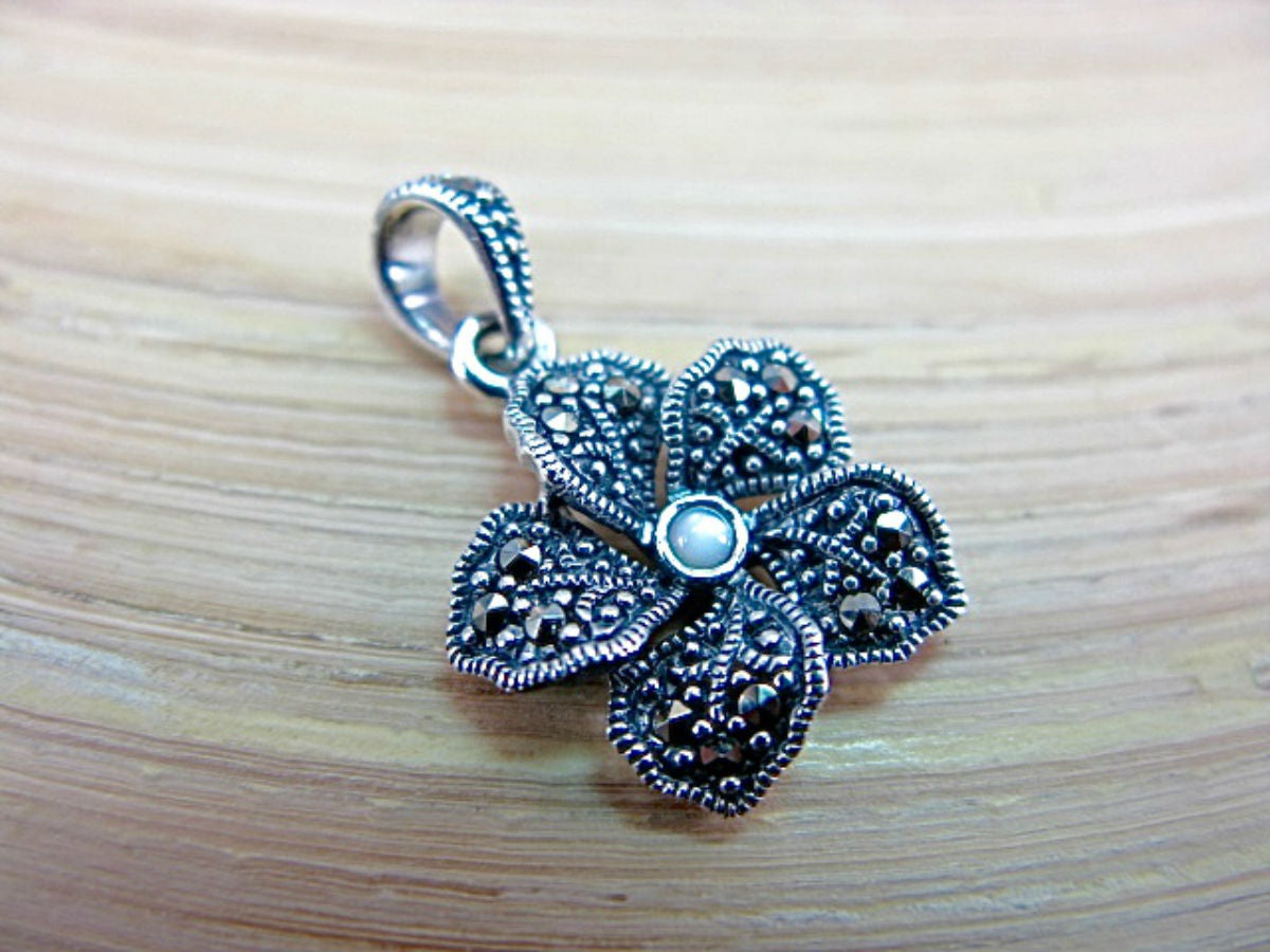 Flower Marcasite Mother of Pearl 925 Sterling Silver Pendant