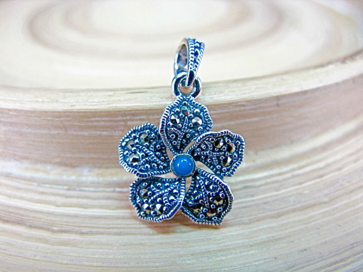 Flower Marcasite Turquoise 925 Sterling Silver Pendant