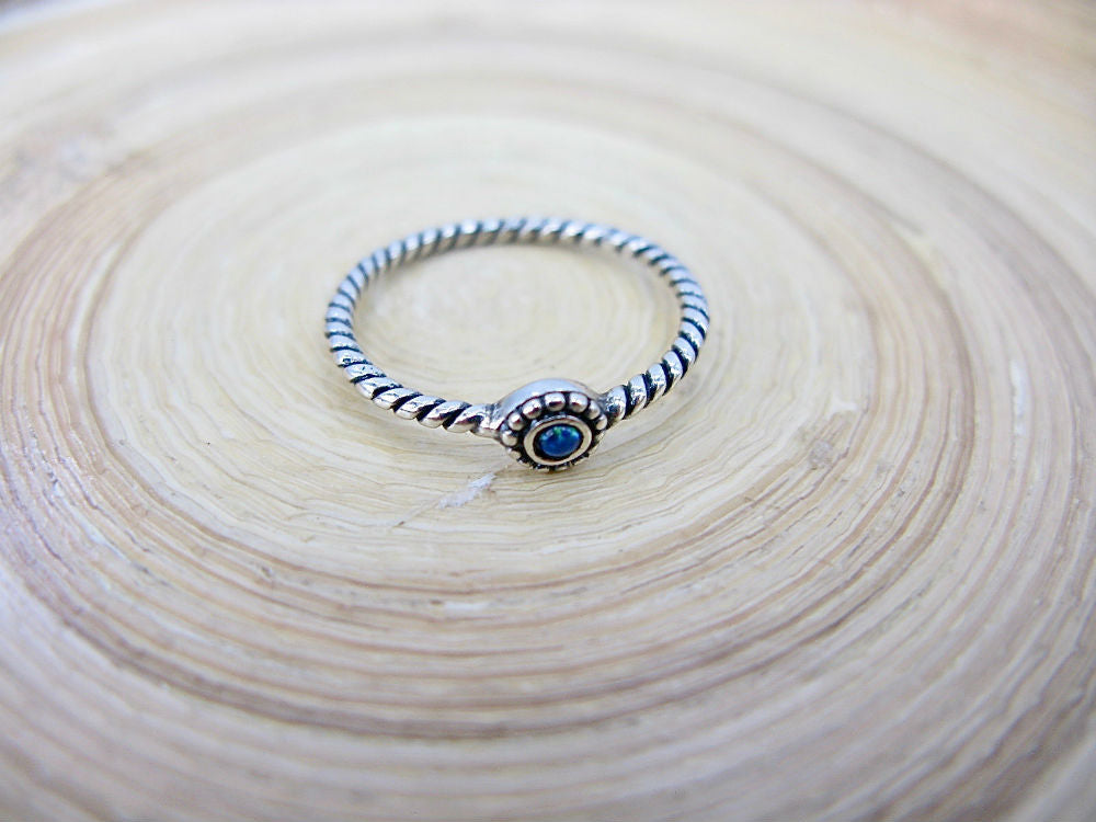 Twisted Oxidized Opal Ring in 925 Sterling Silver